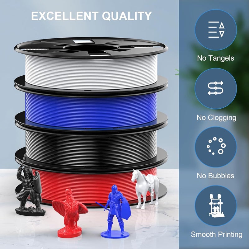 HEPHI3D 3D Printer Filament Pack 250g X 4 Spools, 1.75mm PLA Filament 3D Printing Material, Bright Color Black/White/Red/Blue, PLA Filaments for Most FDM 3D Printers - Image 3